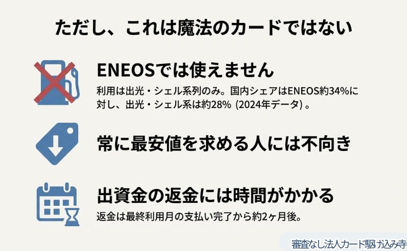 ENEOSでは使えないこと、最安値ではないこと、返金に時間がかかることなど、契約前に知っておくべき注意点のまとめ