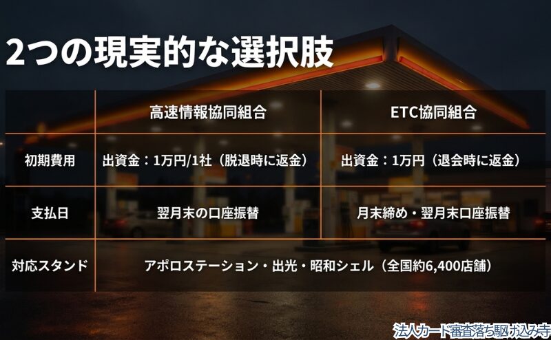 年会費無料の見落とし、後払いと資金繰りのズレ、ENEOS対応の確認など、申込前の注意点を整理した図。